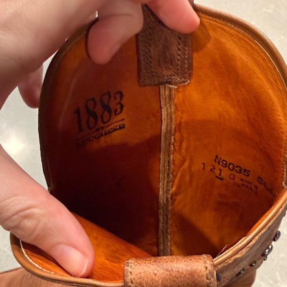 Lucchese Tan Leather Cowboy Boots with Stud Accents - Picture 6 of 9